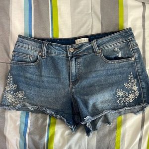 Denim shorts with flower detail
